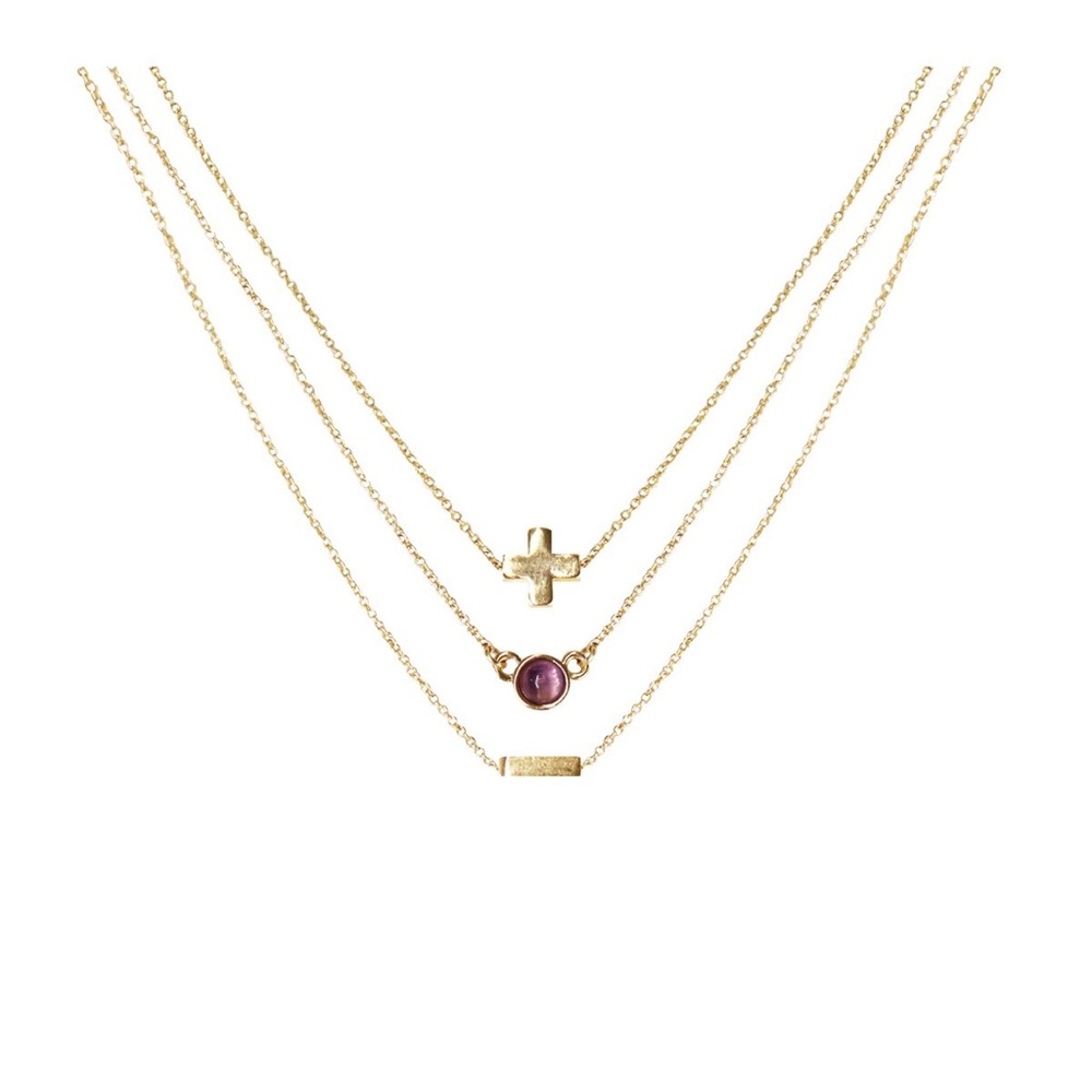 CHARGED- AMETHYST & GOLD SET OF 3 NECKLACES